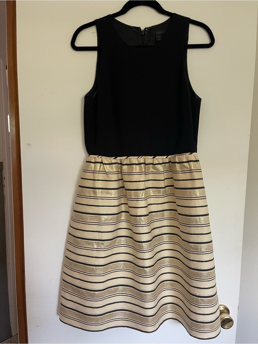 Vintage 2012 J.Crew Black & Gold Striped Fit & Flare Dress Size 8